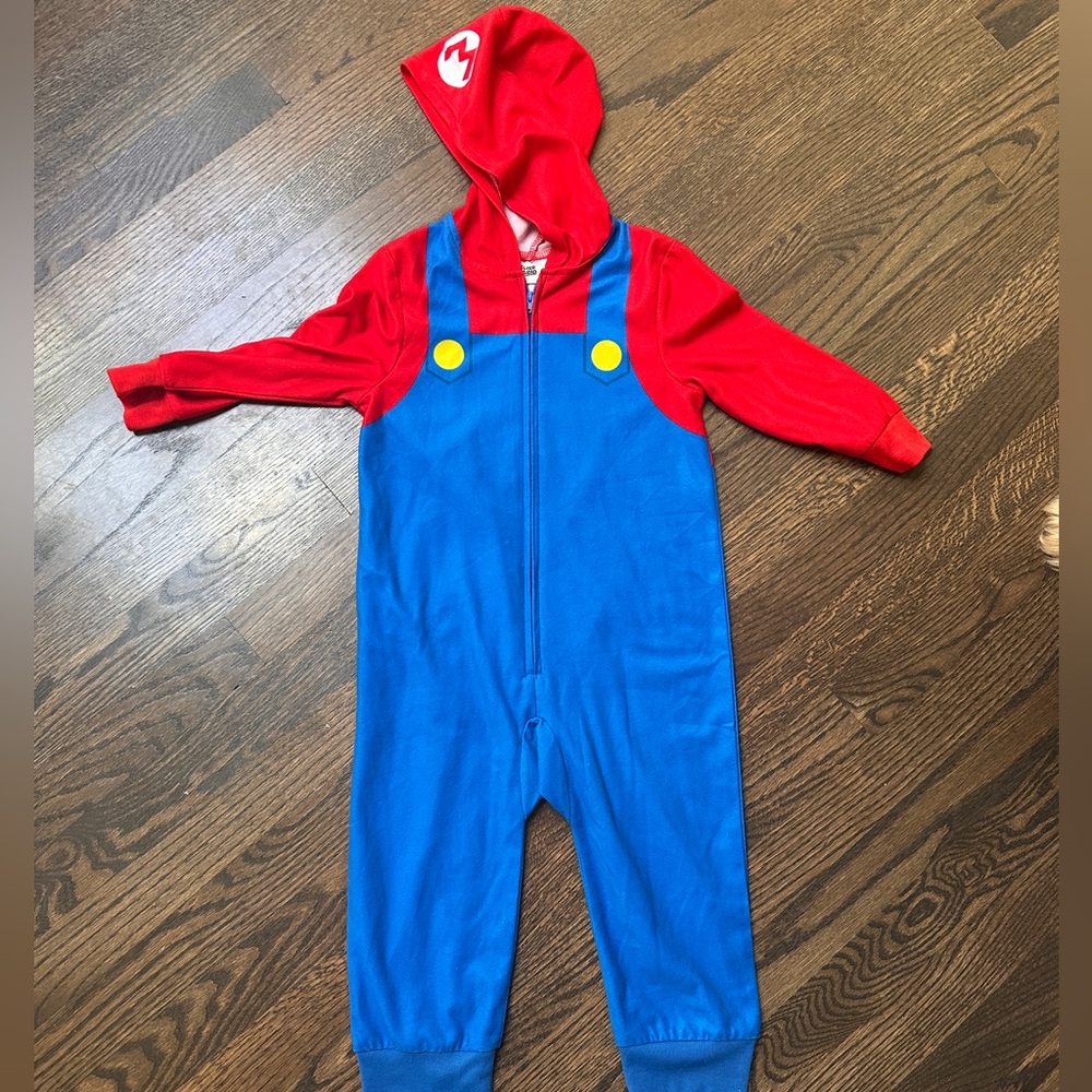 Nintendo Super Mario Red and Blue Hooded Overalls - Halloween Costume 3T